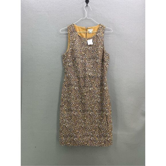 NWT J. Crew Womens Tan Basketweave Sleeveless Leopard Print Sheath Dress Size 6 - Picture 9 of 10